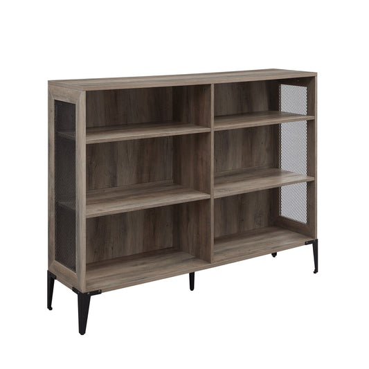 Jasper 52" Mesh Side Industrial Bookshelf - Gray Wash