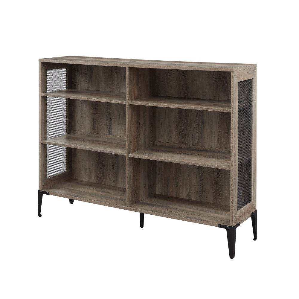 Jasper 52" Mesh Side Industrial Bookshelf - Gray Wash