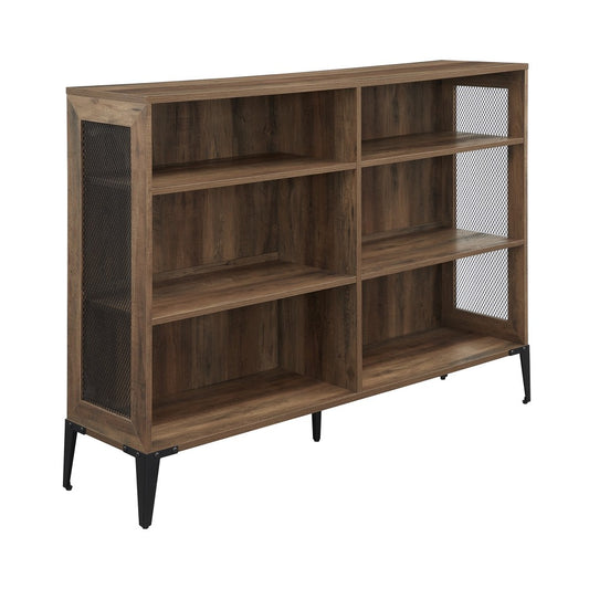Jasper 52" Mesh Side Industrial Bookshelf - Rustic Oak