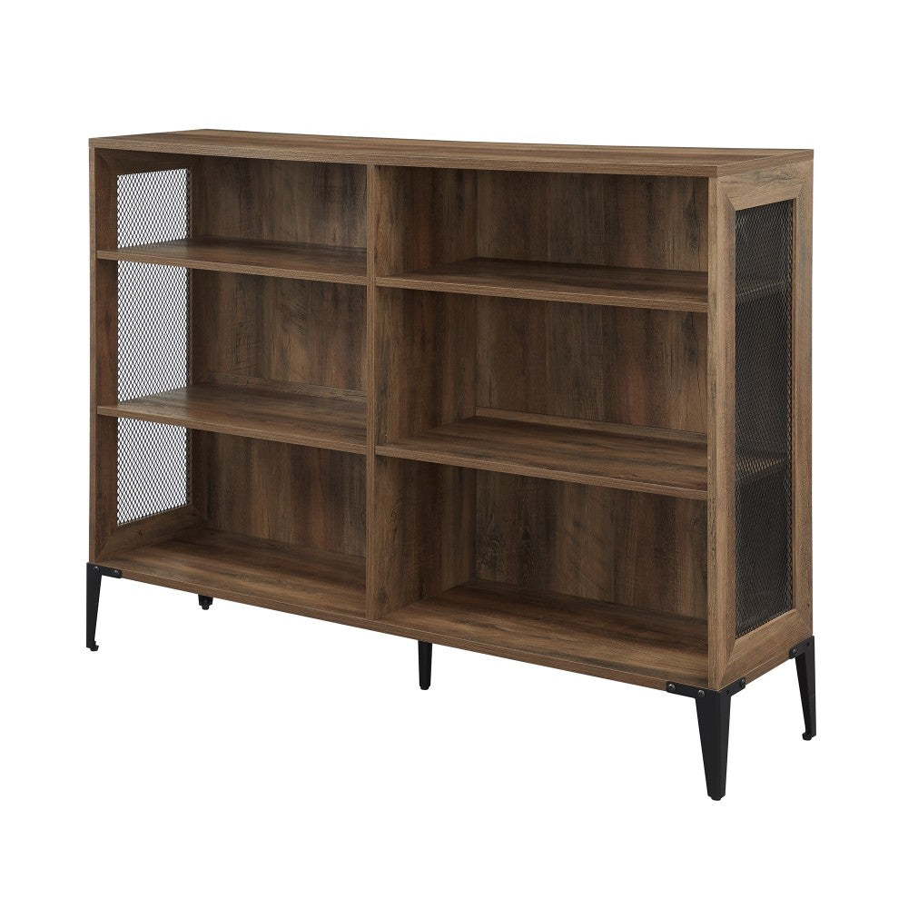 Jasper 52" Mesh Side Industrial Bookshelf - Rustic Oak