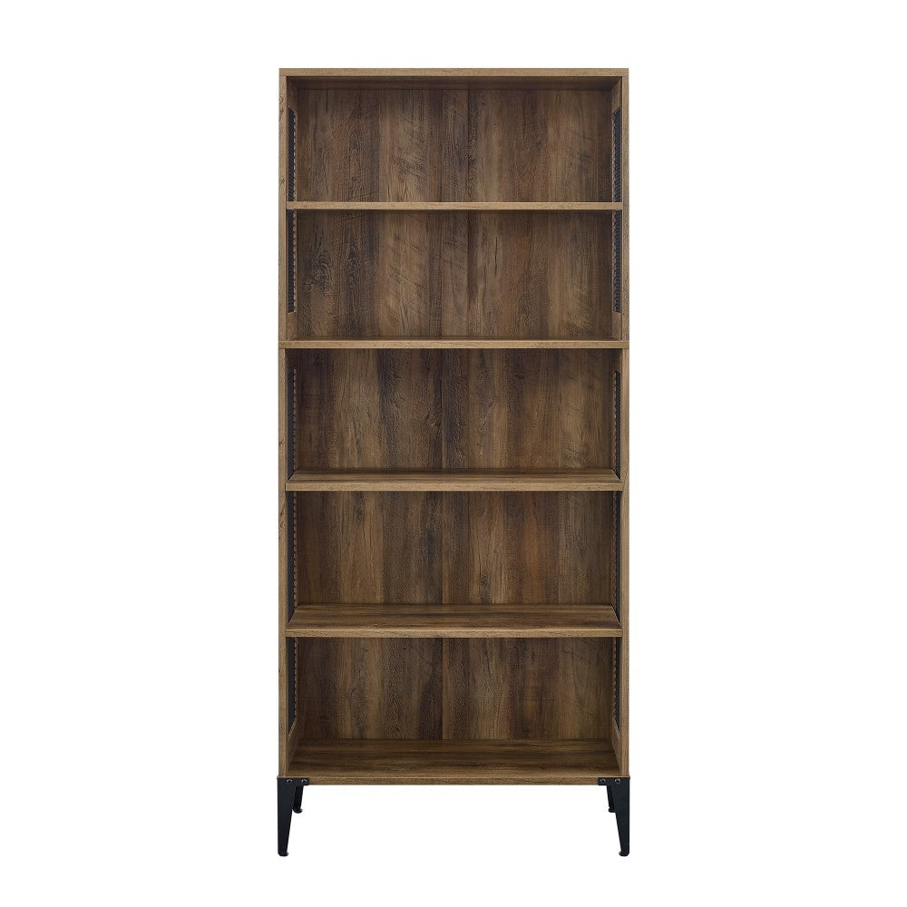 Jasper 68" Tall Bookshelf with Mesh Sides - Rustic Oak