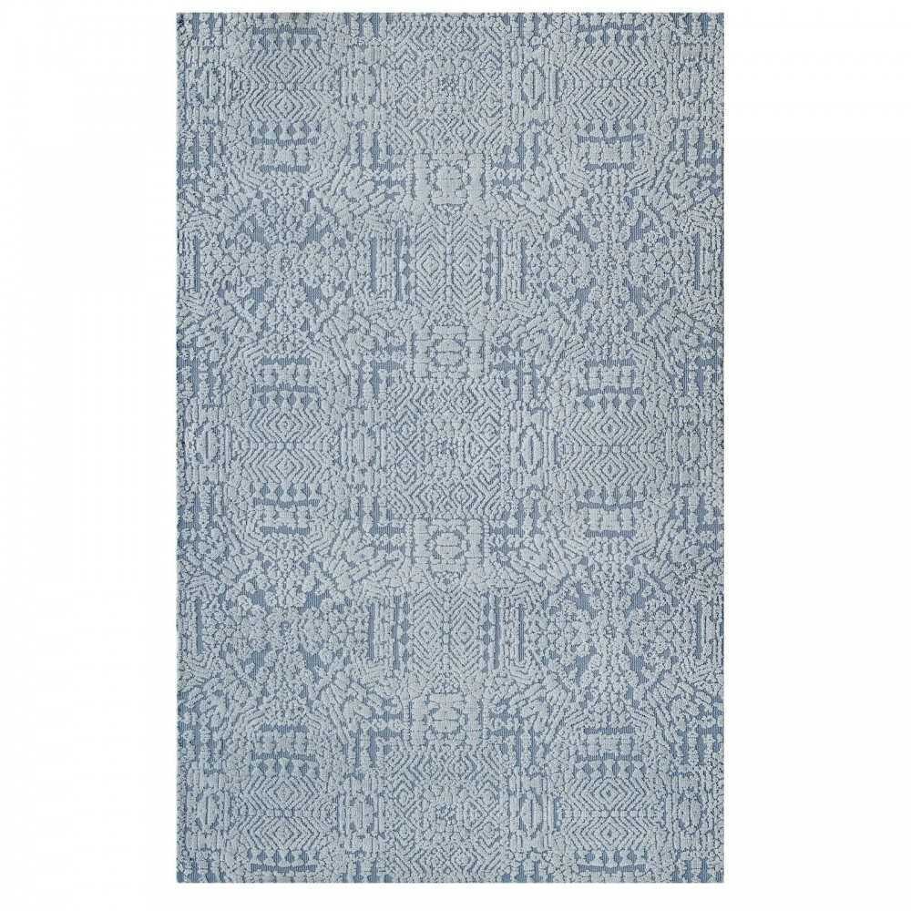 Javiera Contemporary Moroccan 5x8 Area Rug, Ivory and Light Blue