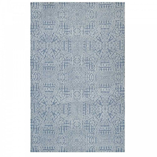 Javiera Contemporary Moroccan 5x8 Area Rug, Ivory and Light Blue