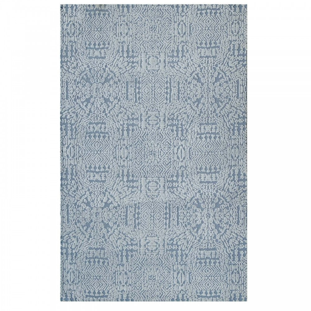 Javiera Contemporary Moroccan 8x10 Area Rug, Ivory and Light Blue