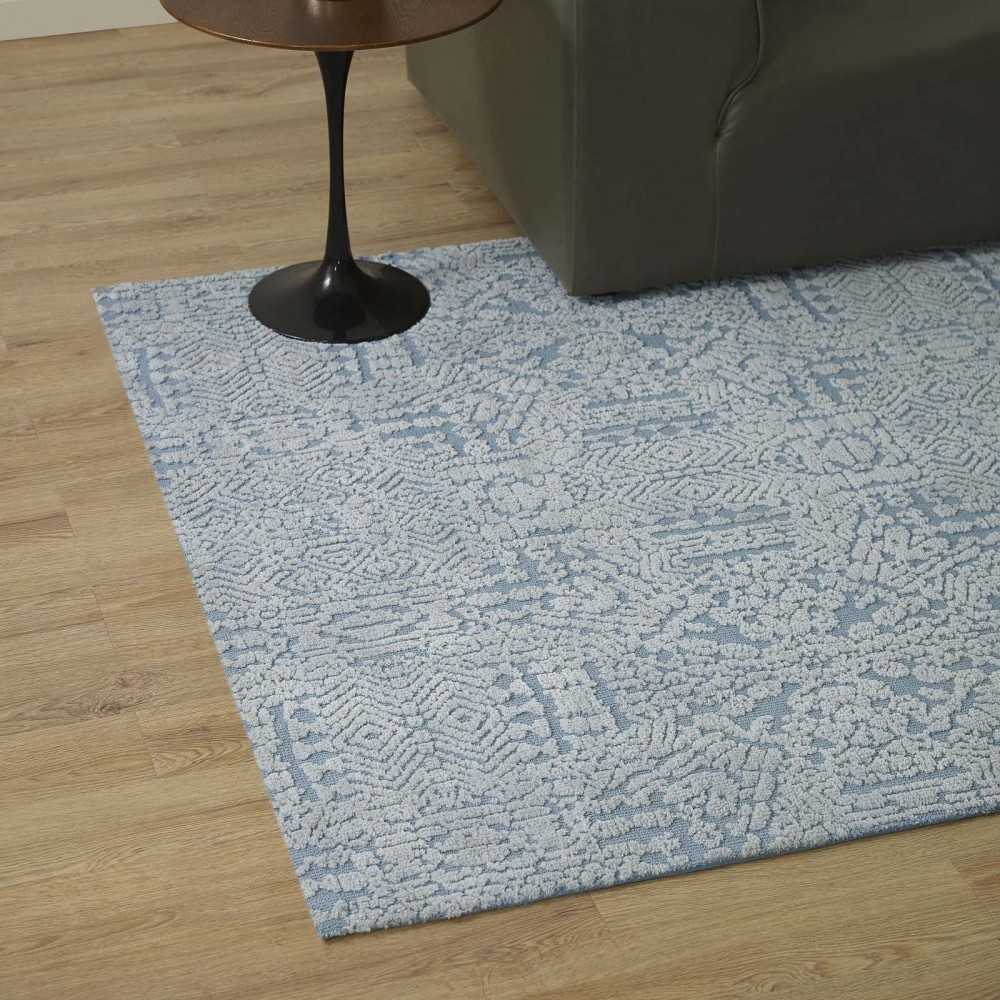 Javiera Contemporary Moroccan 8x10 Area Rug, Ivory and Light Blue
