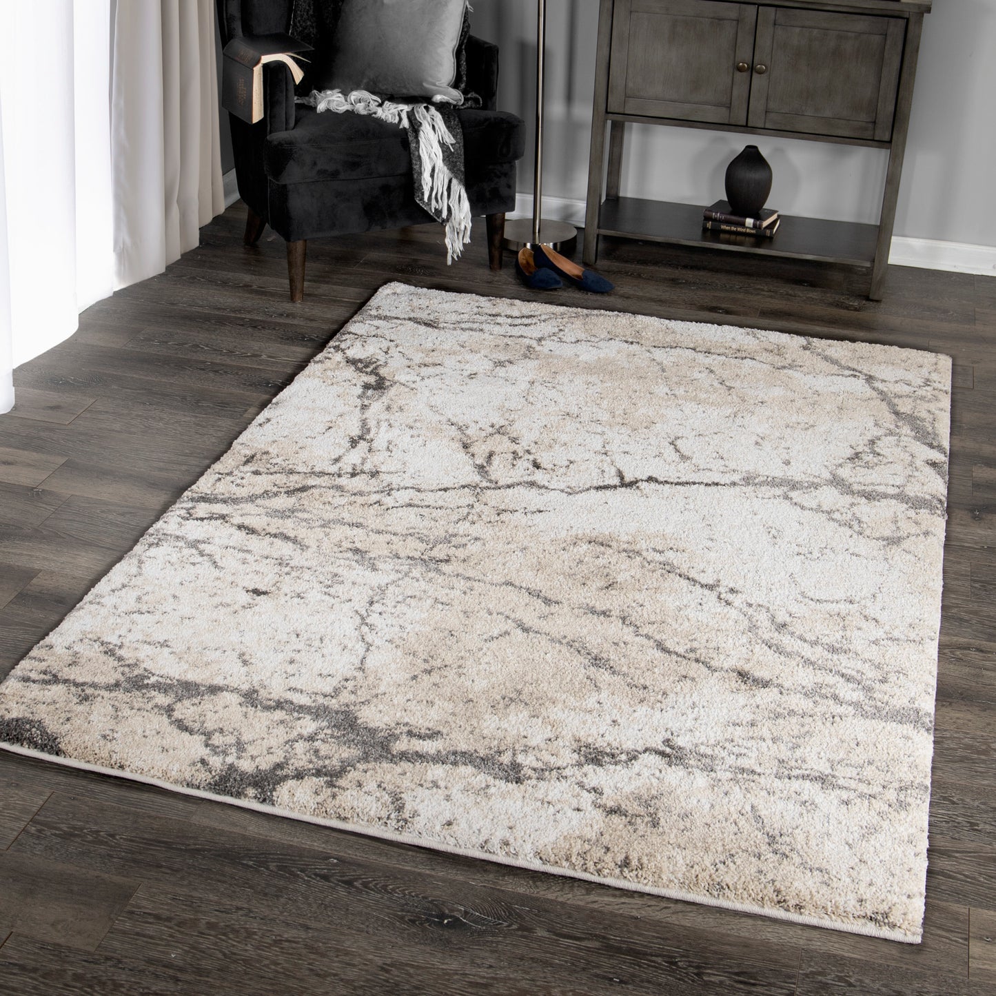 Orian Super Shag Marquina Ivory 94"X130"
