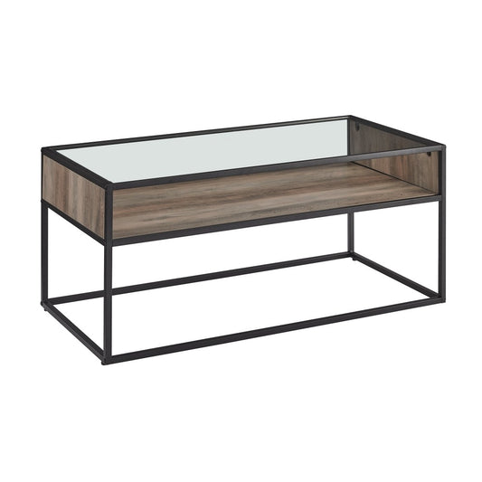 Jersey Urban Box Frame Glass Top Coffee Table - Gray Wash