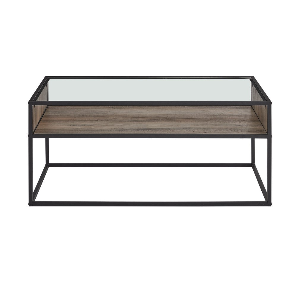 Jersey Urban Box Frame Glass Top Coffee Table - Gray Wash