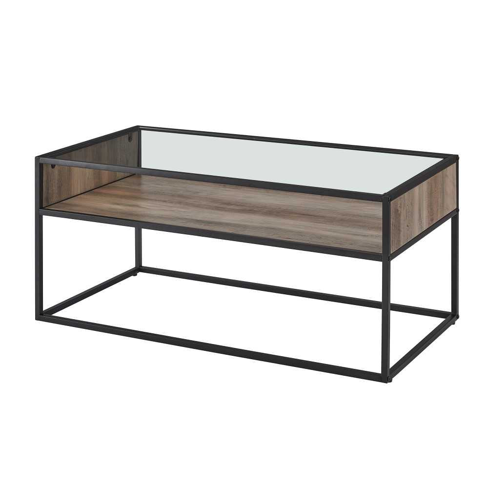 Jersey Urban Box Frame Glass Top Coffee Table - Gray Wash