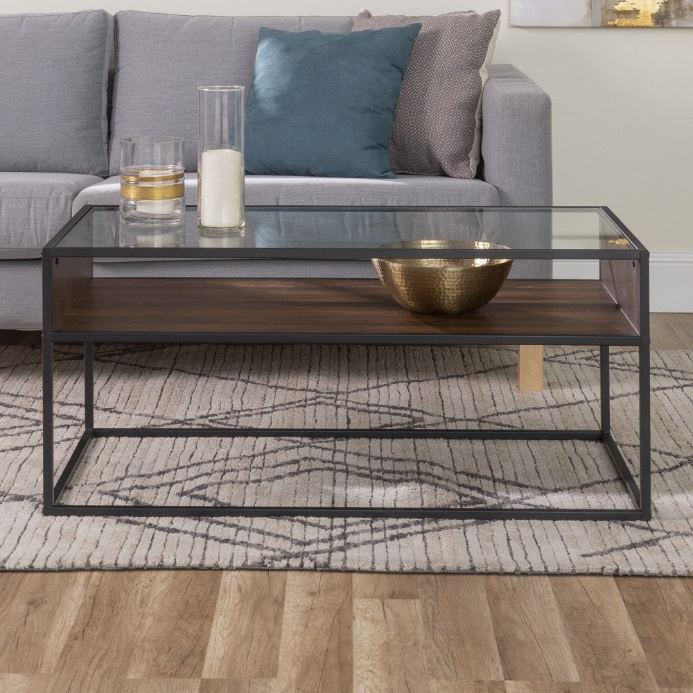 Jersey Urban Box Frame Glass Top Coffee Table - Dark Walnut