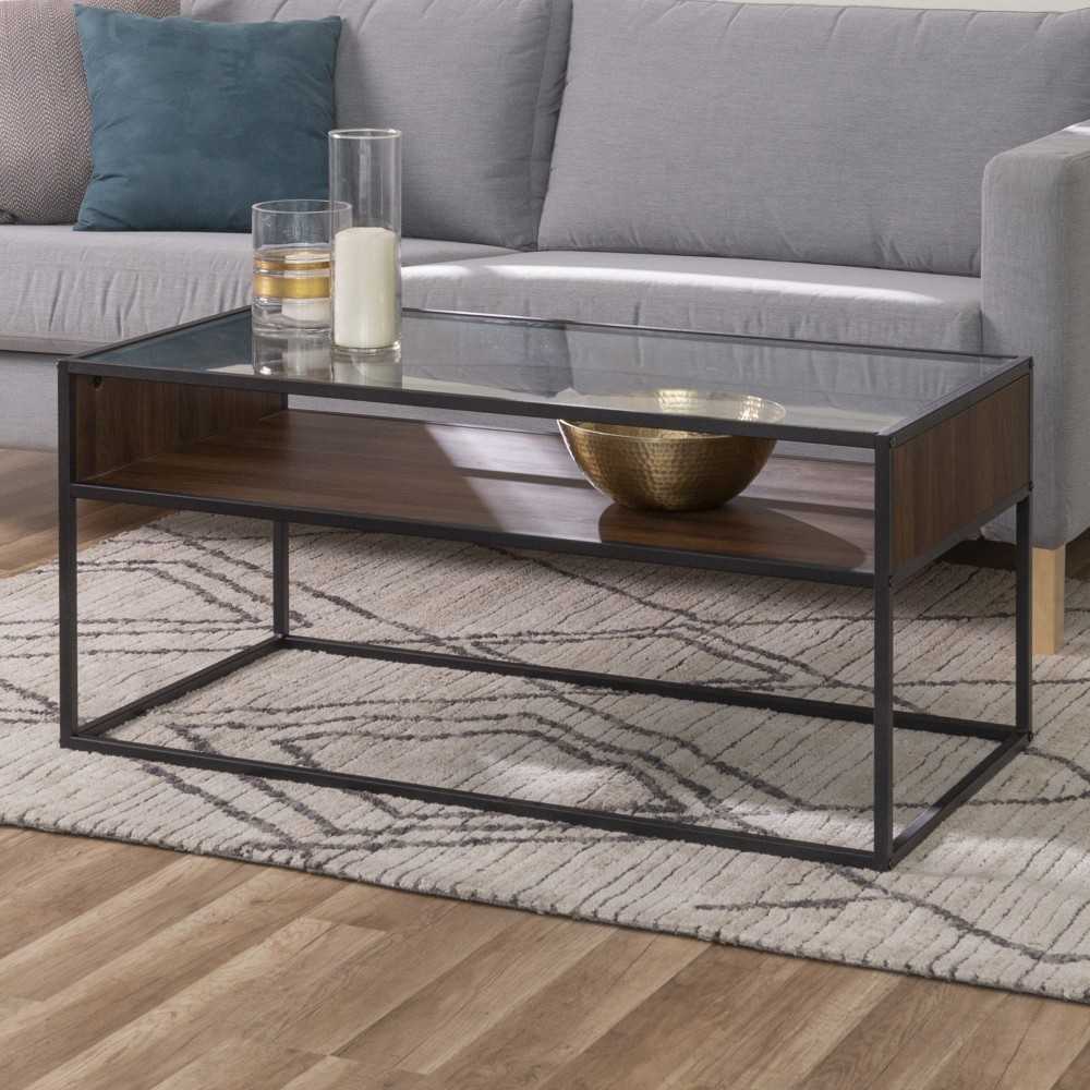 Jersey Urban Box Frame Glass Top Coffee Table - Dark Walnut