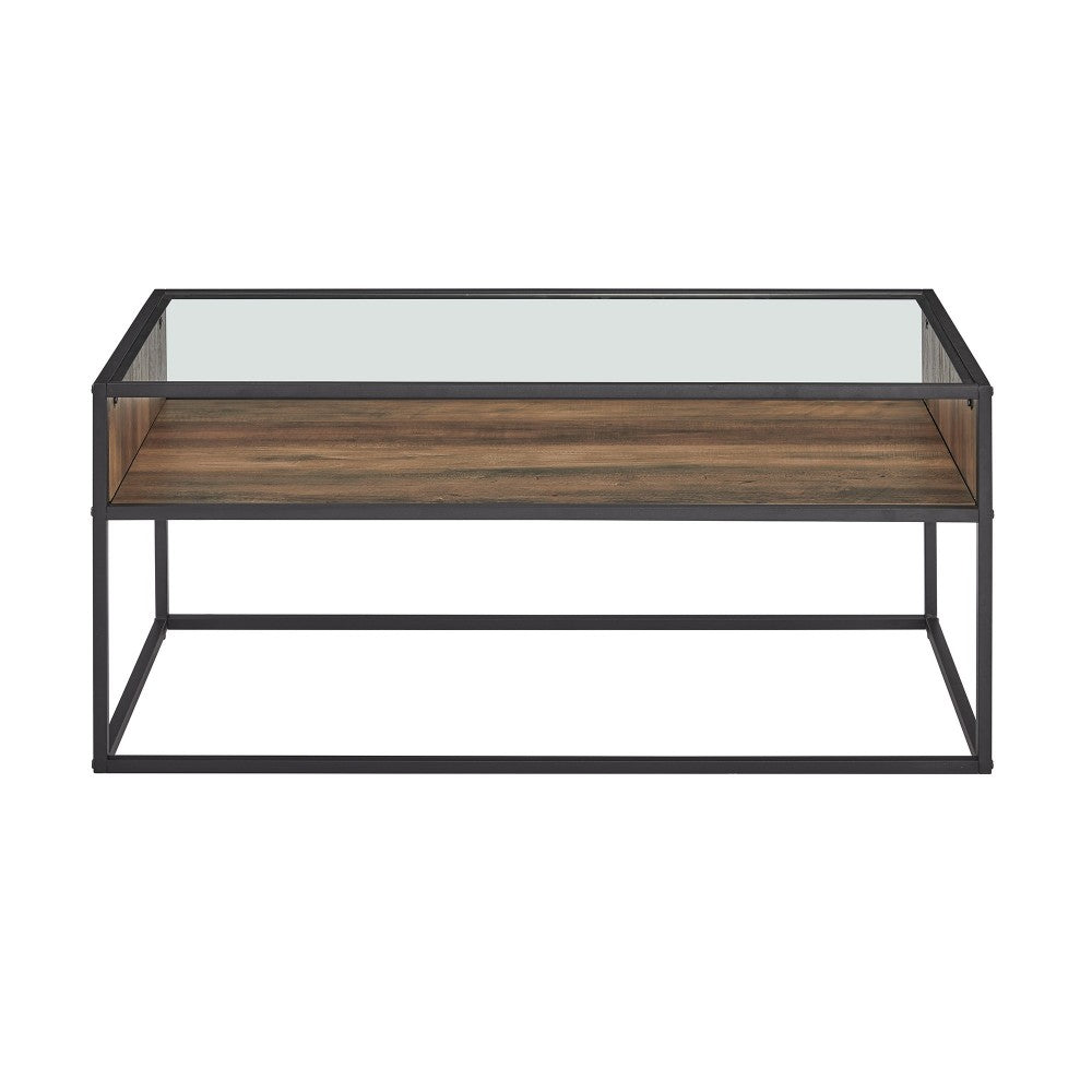 Jersey Urban Box Frame Glass Top Coffee Table - Rustic Oak