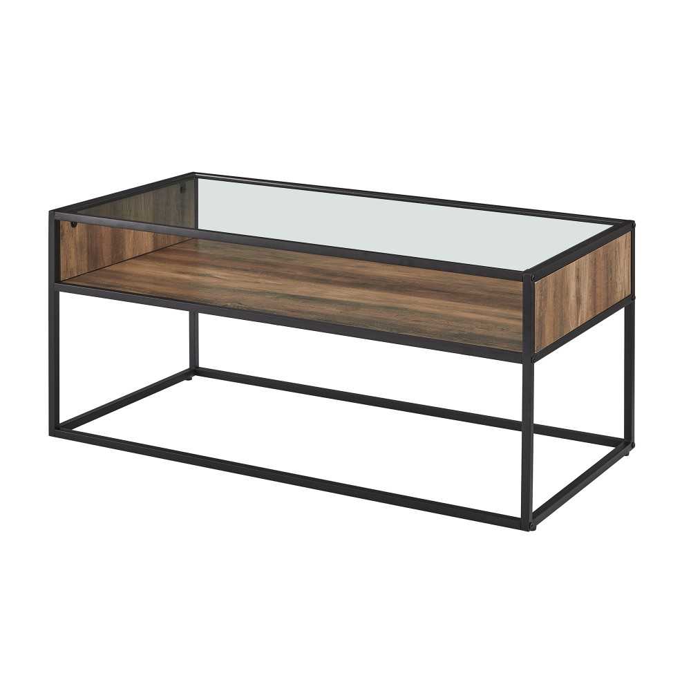 Jersey Urban Box Frame Glass Top Coffee Table - Rustic Oak