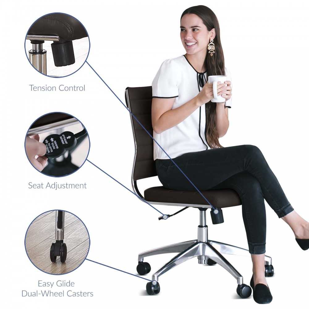 Jive Armless Mid Back Office Chair, Brown