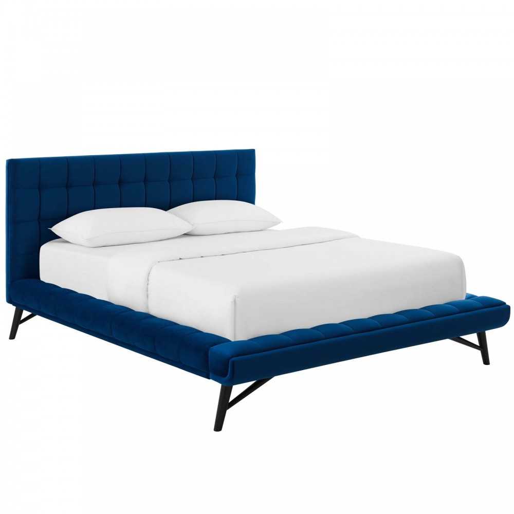 Julia Queen Biscuit Tufted Performance Velvet Platform Bed, Navy