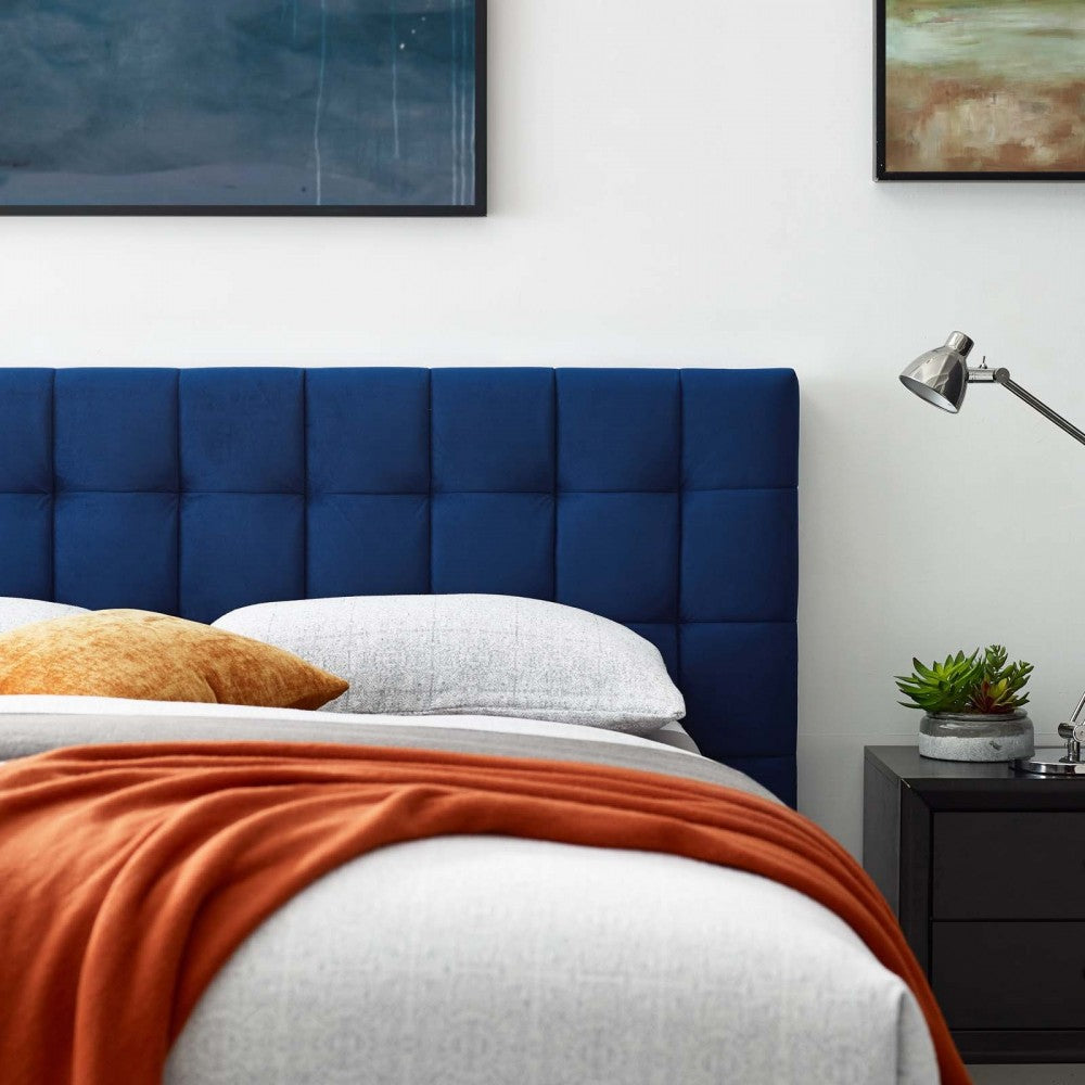 Julia Queen Biscuit Tufted Performance Velvet Platform Bed, Navy
