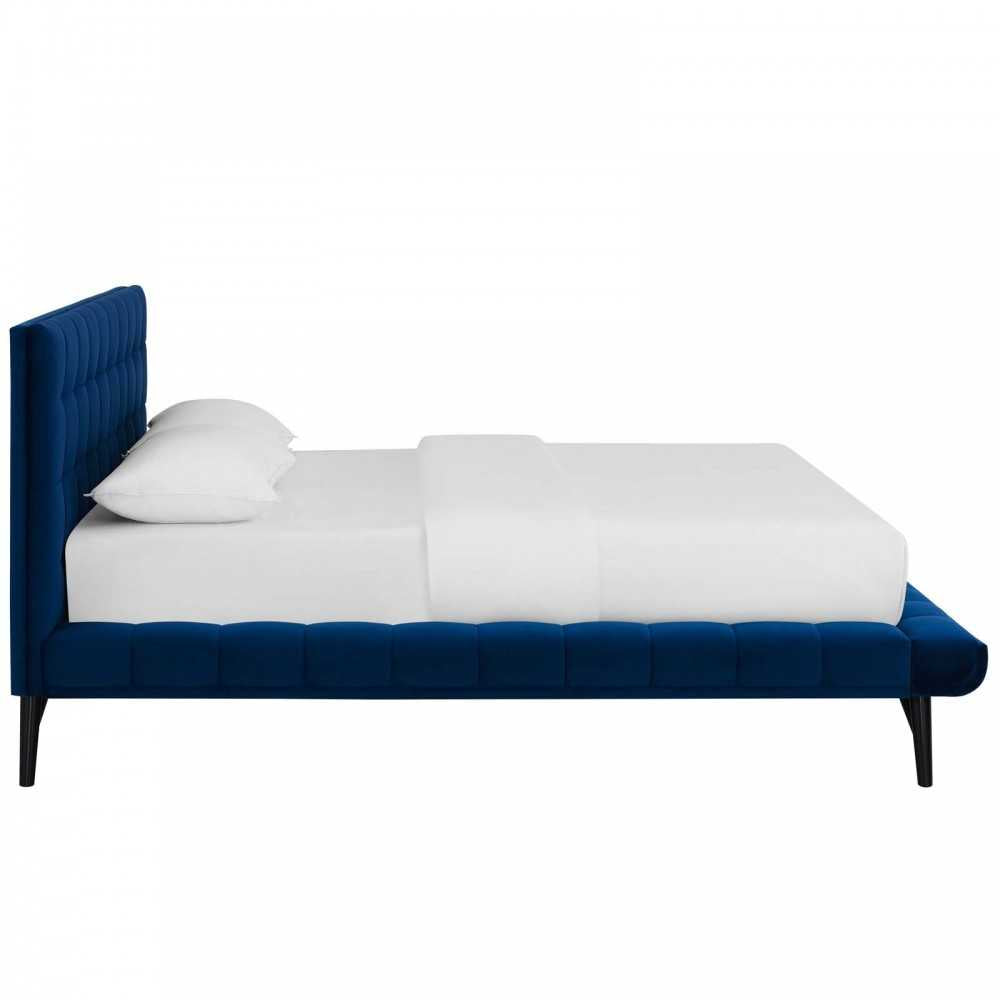Julia Queen Biscuit Tufted Performance Velvet Platform Bed, Navy