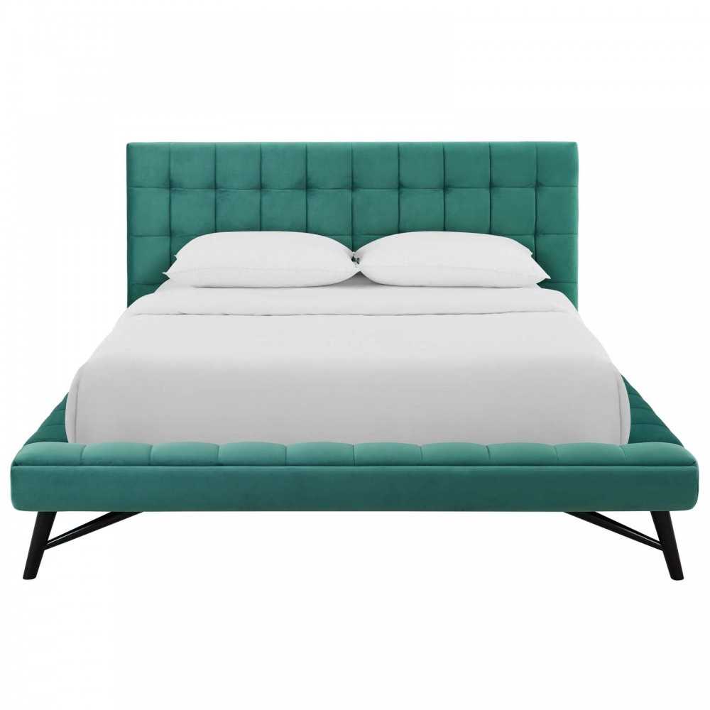 Julia Queen Biscuit Tufted Performance Velvet Platform Bed, Teal
