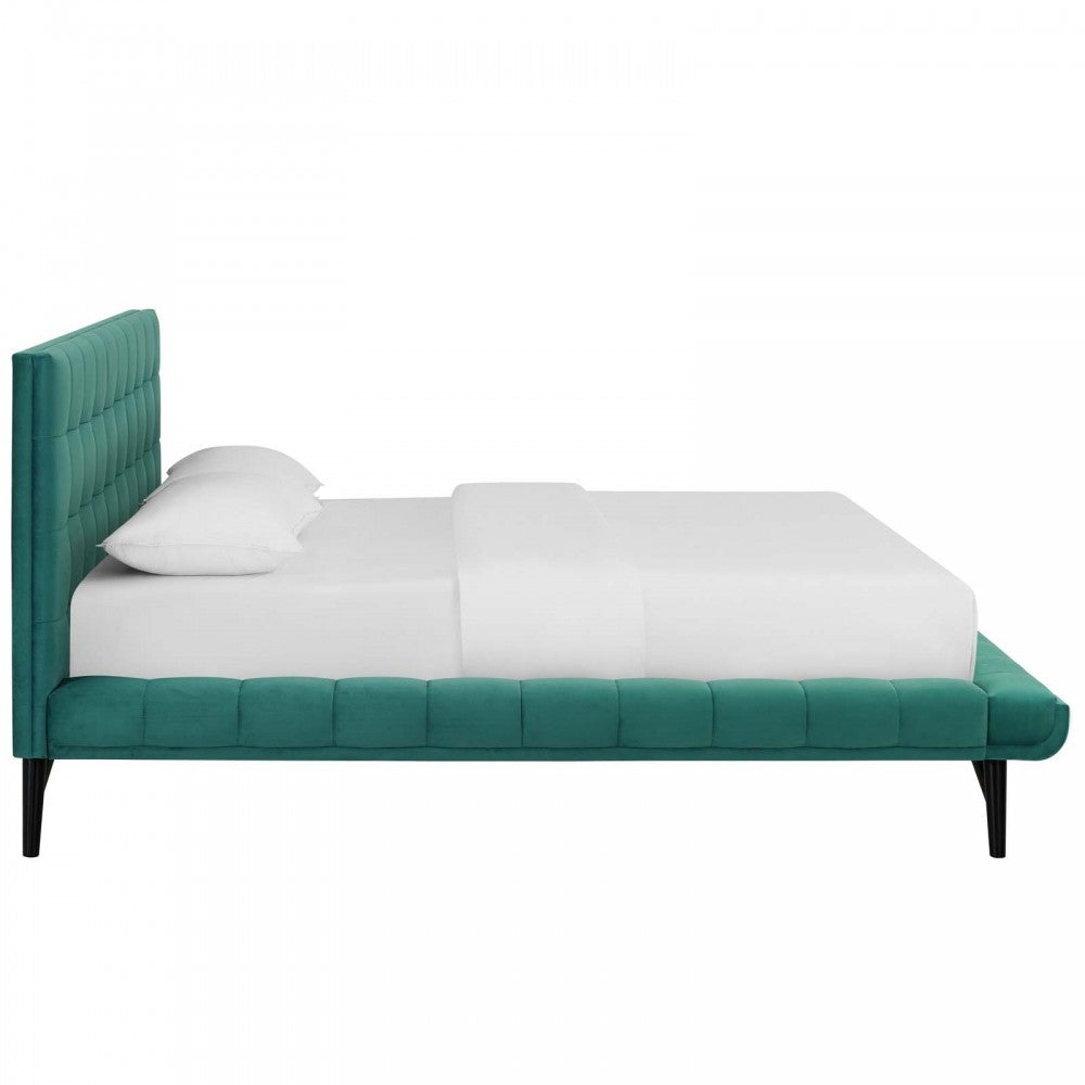 Julia Queen Biscuit Tufted Performance Velvet Platform Bed, Teal