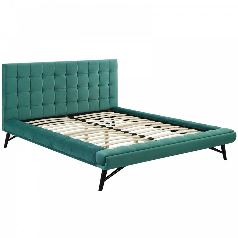 Julia Queen Biscuit Tufted Performance Velvet Platform Bed, Teal