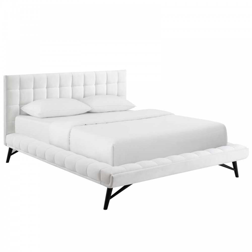 Julia Queen Biscuit Tufted Performance Velvet Platform Bed, White