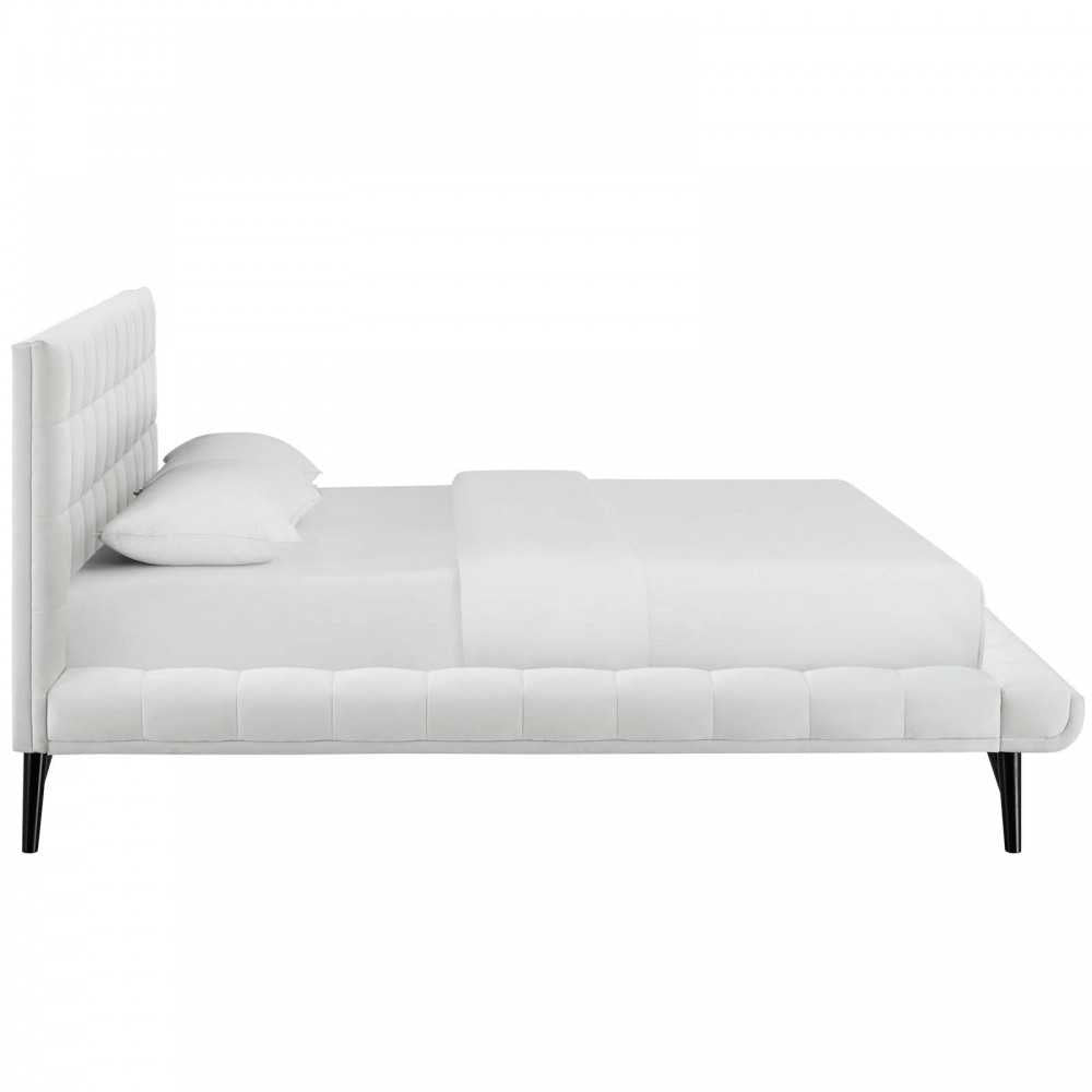Julia Queen Biscuit Tufted Performance Velvet Platform Bed, White