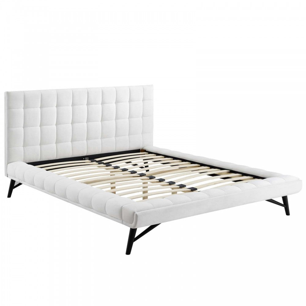 Julia Queen Biscuit Tufted Performance Velvet Platform Bed, White