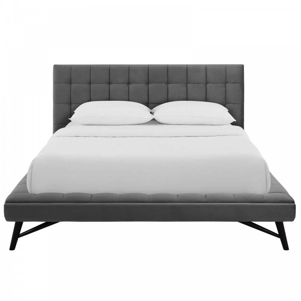 Julia Queen Biscuit Tufted Performance Velvet Platform Bed, Gray