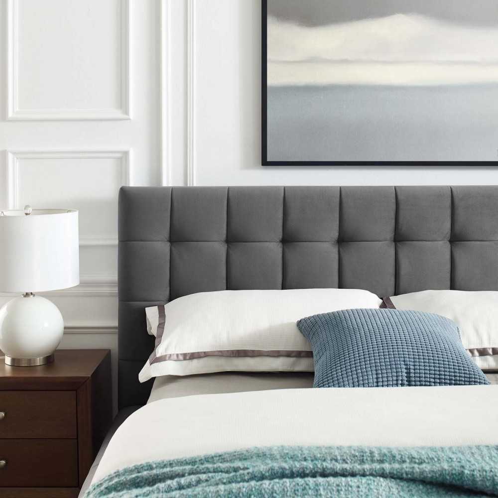 Julia Queen Biscuit Tufted Performance Velvet Platform Bed, Gray