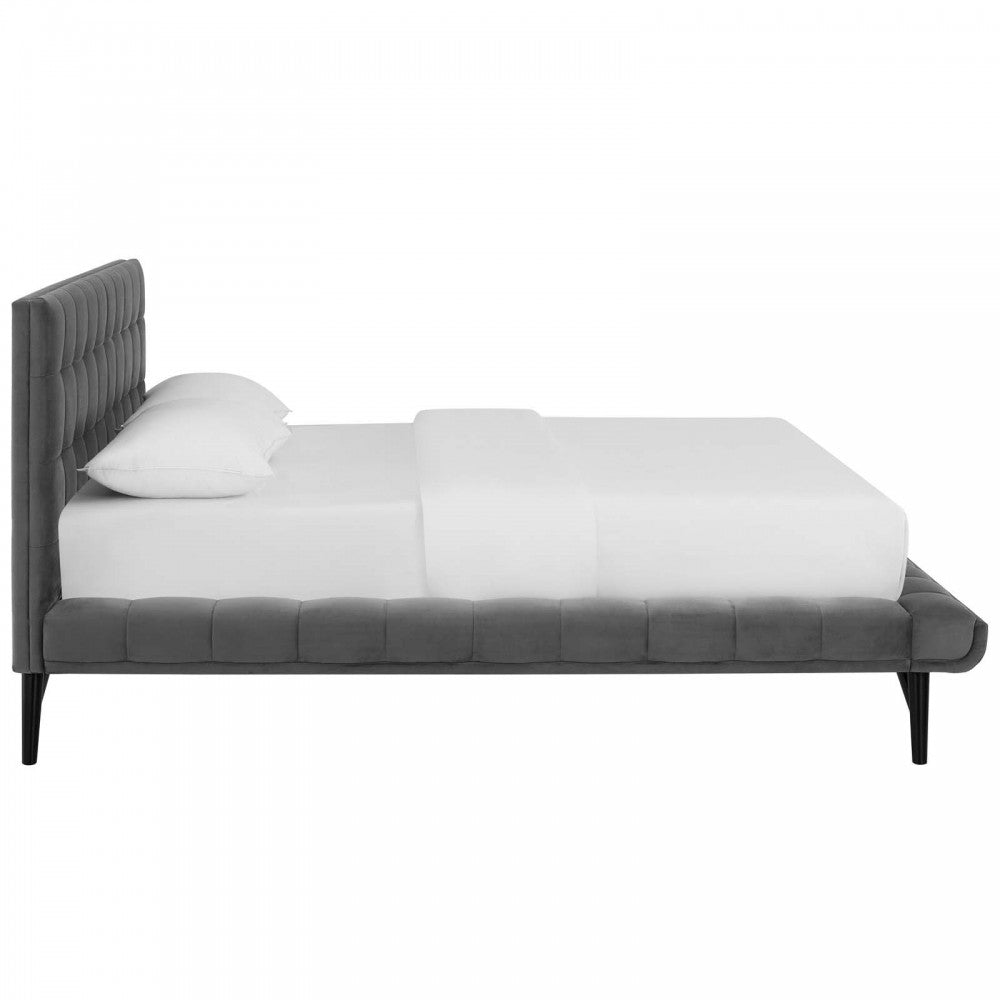 Julia Queen Biscuit Tufted Performance Velvet Platform Bed, Gray