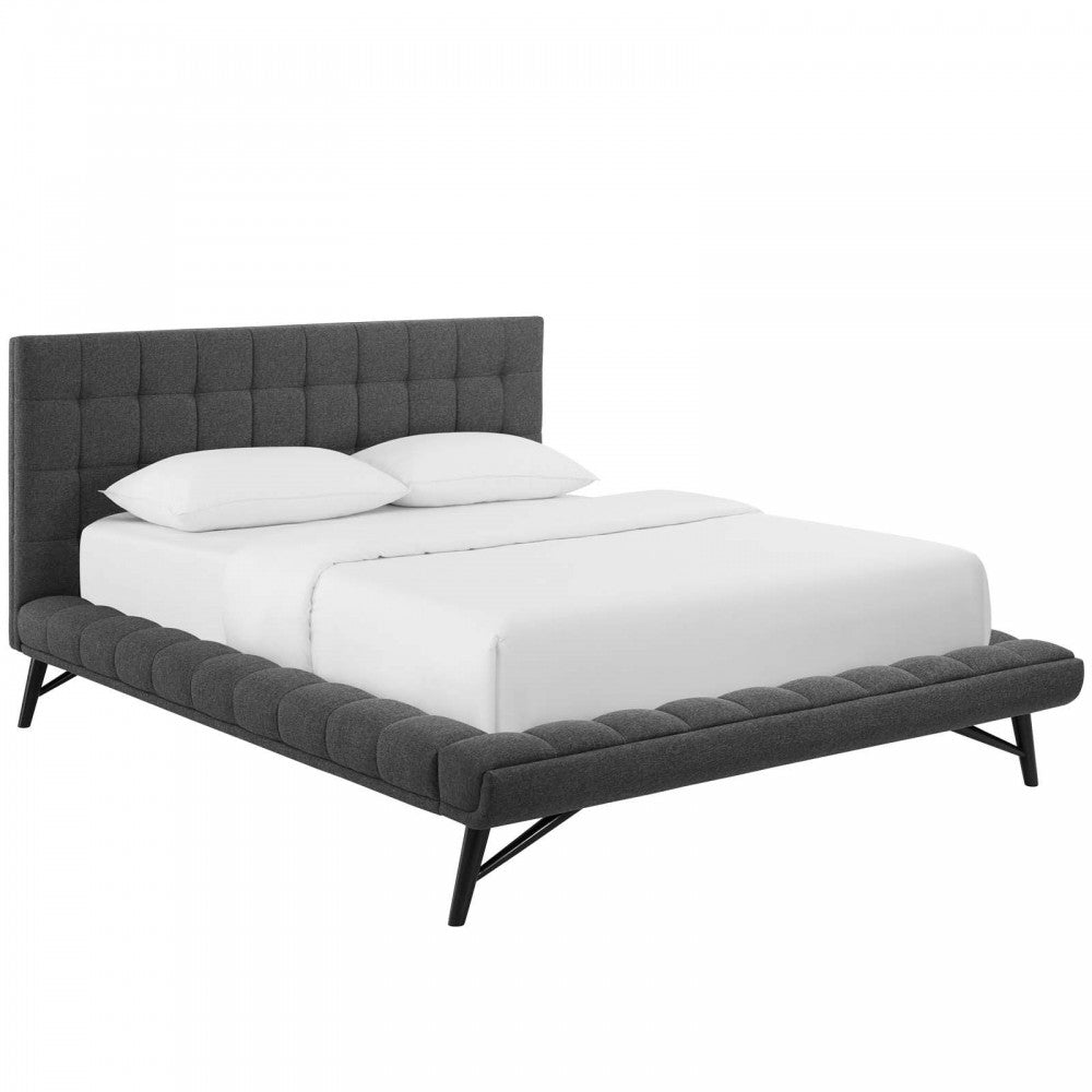 Julia Queen Biscuit Tufted Upholstered Fabric Platform Bed, Gray