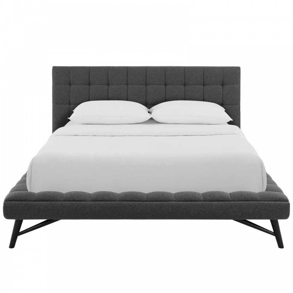 Julia Queen Biscuit Tufted Upholstered Fabric Platform Bed, Gray