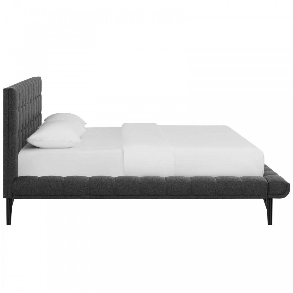 Julia Queen Biscuit Tufted Upholstered Fabric Platform Bed, Gray