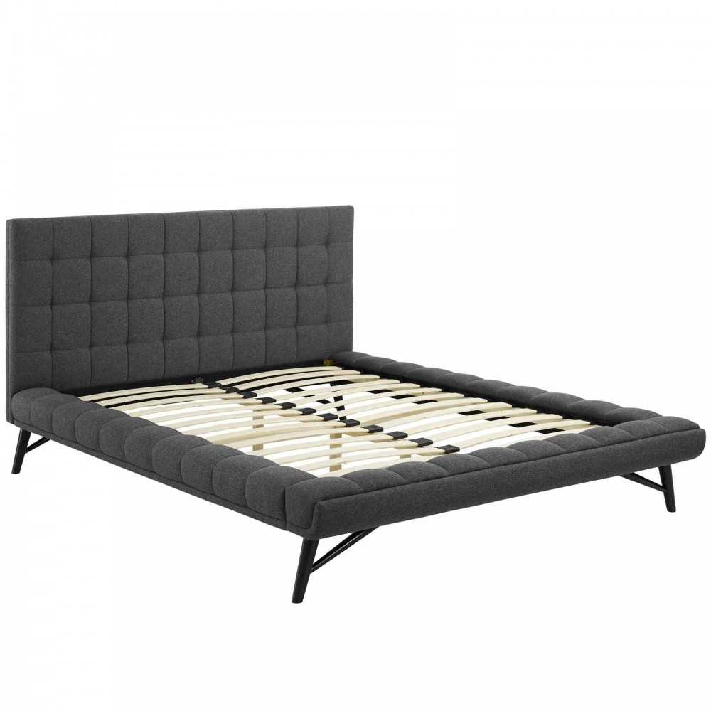 Julia Queen Biscuit Tufted Upholstered Fabric Platform Bed, Gray