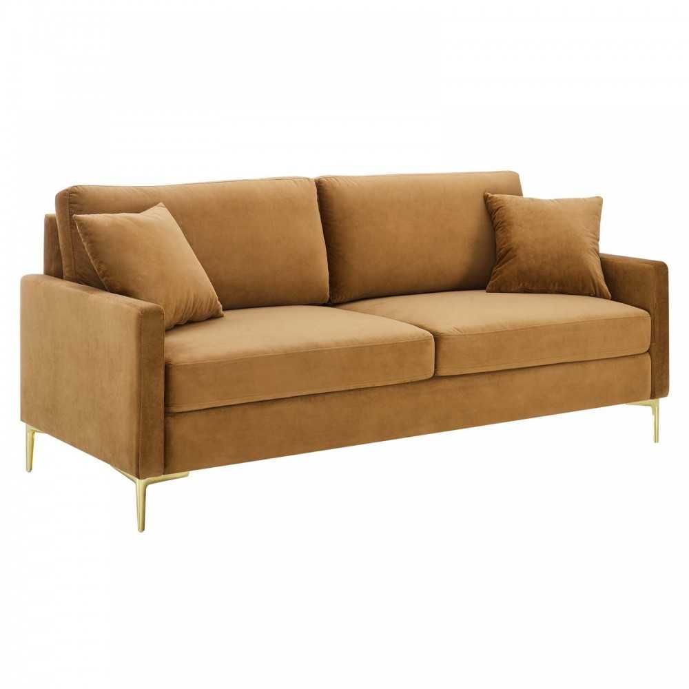 Juliana Performance Velvet Sofa, Cognac