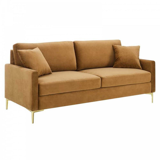 Juliana Performance Velvet Sofa, Cognac