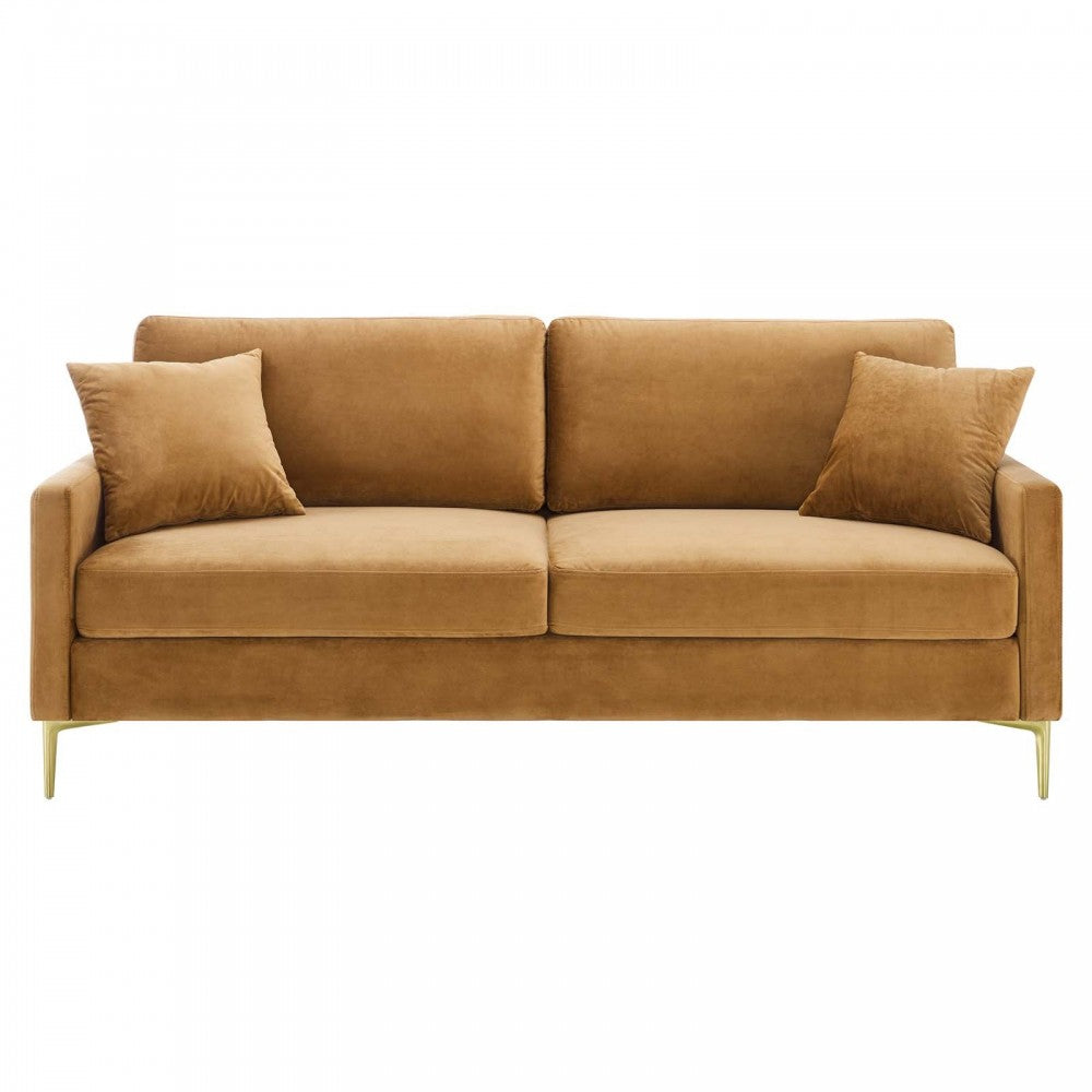 Juliana Performance Velvet Sofa, Cognac