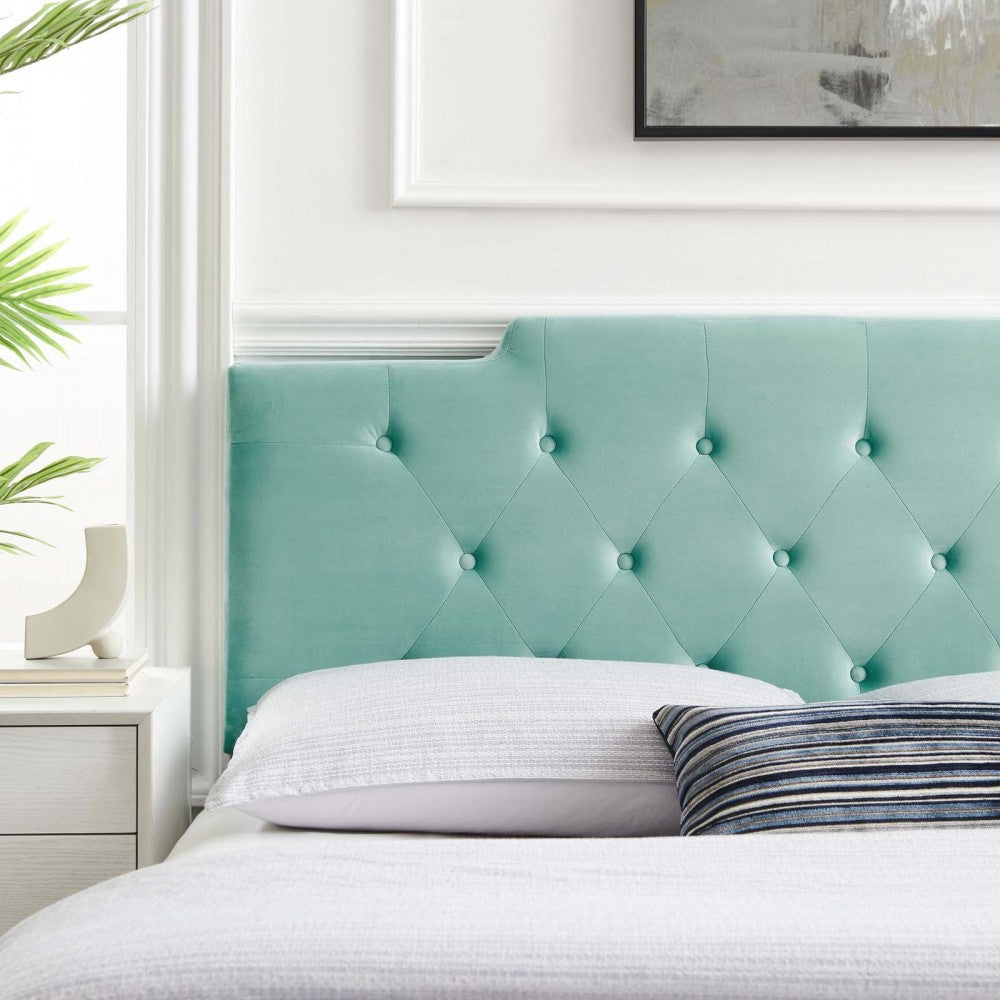 Juliet Tufted Full/Queen Performance Velvet Headboard, Mint