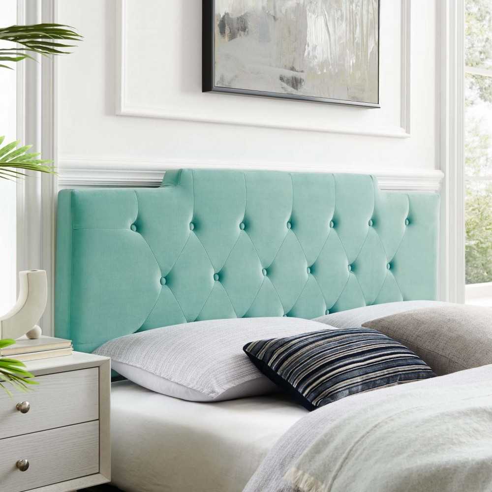 Juliet Tufted Full/Queen Performance Velvet Headboard, Mint