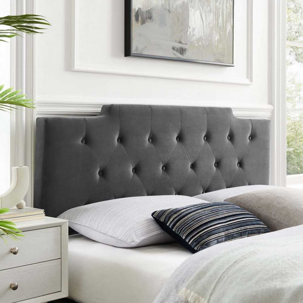 Juliet Tufted Full/Queen Performance Velvet Headboard, Charcoal