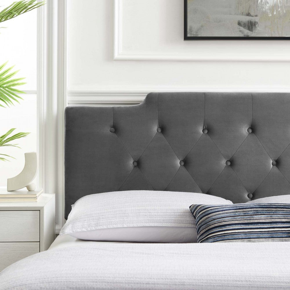 Juliet Tufted Full/Queen Performance Velvet Headboard, Charcoal