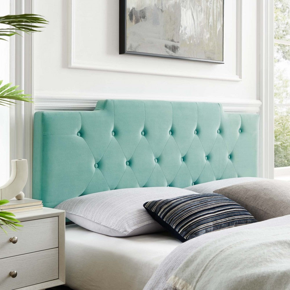 Juliet Tufted King/California King Performance Velvet Headboard, Mint