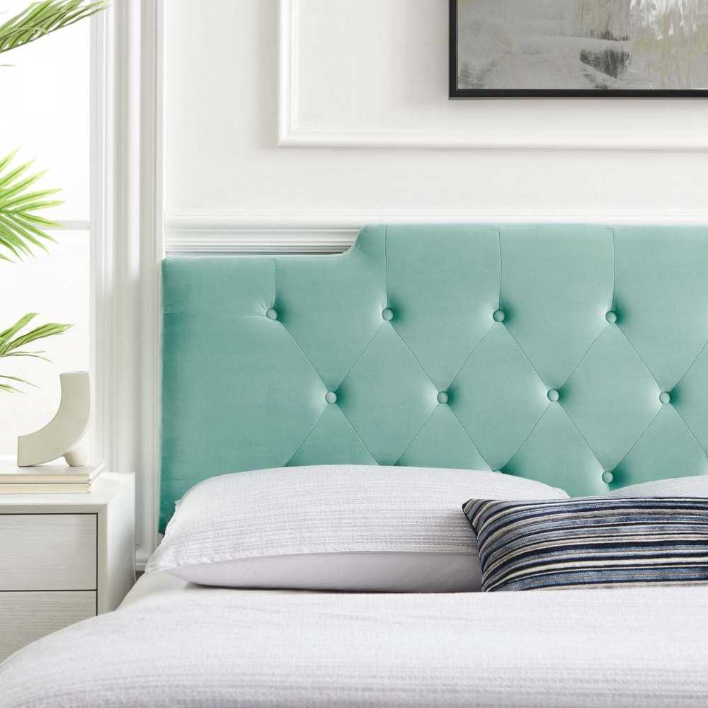Juliet Tufted King/California King Performance Velvet Headboard, Mint