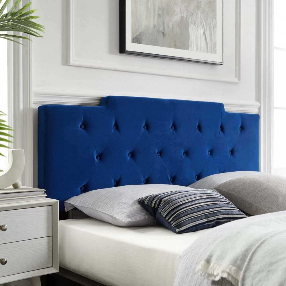 Juliet Tufted King/California King Performance Velvet Headboard, Navy