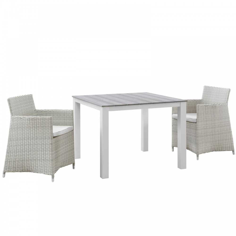 Junction 3 Piece Outdoor Patio Wicker Dining Set, Gray White