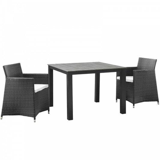 Junction 3 Piece Outdoor Patio Wicker Dining Set, Brown White
