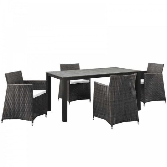 Junction 5 Piece Outdoor Patio Dining Set, Brown White, EEI-1746-BRN-WHI-SET