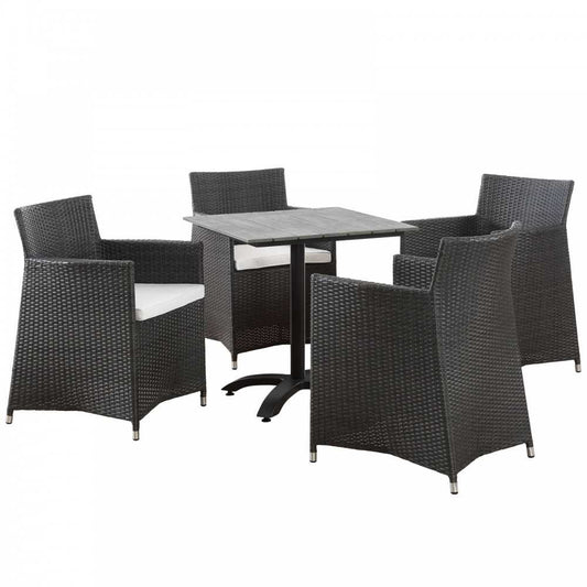 Junction 5 Piece Outdoor Patio Dining Set, Brown White, EEI-1760-BRN-WHI-SET