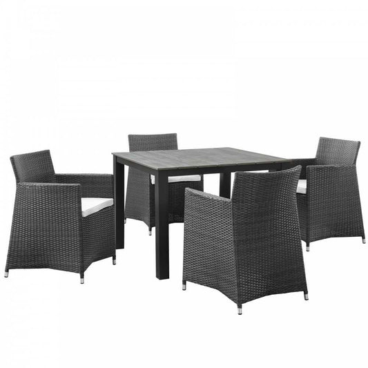 Junction 5 Piece Outdoor Patio Dining Set, Brown White, EEI-1744-BRN-WHI-SET