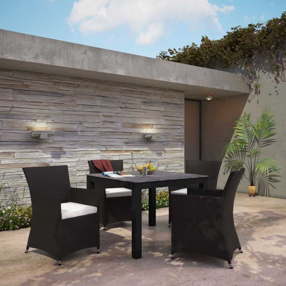 Junction 5 Piece Outdoor Patio Dining Set, Brown White, EEI-1744-BRN-WHI-SET